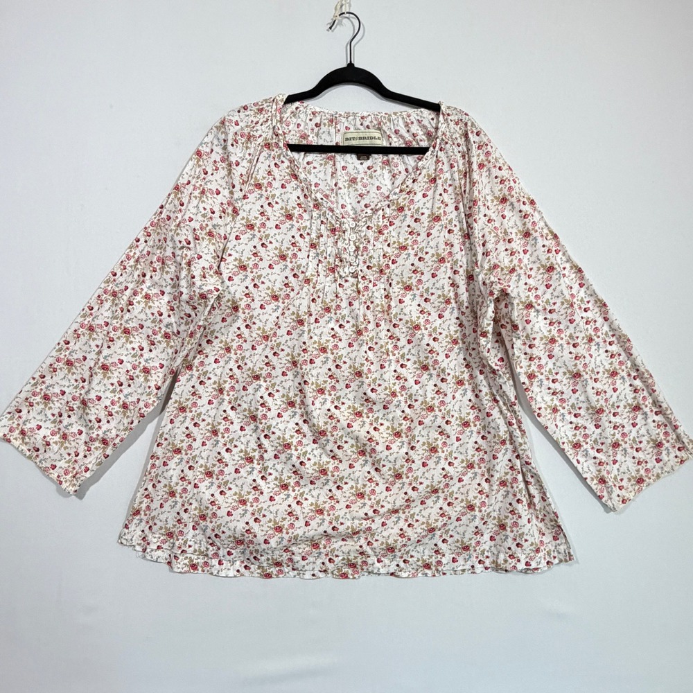 Bit & Bridle Blouse White Red Floral Cotton Cottagecore Coquette Womens 2X